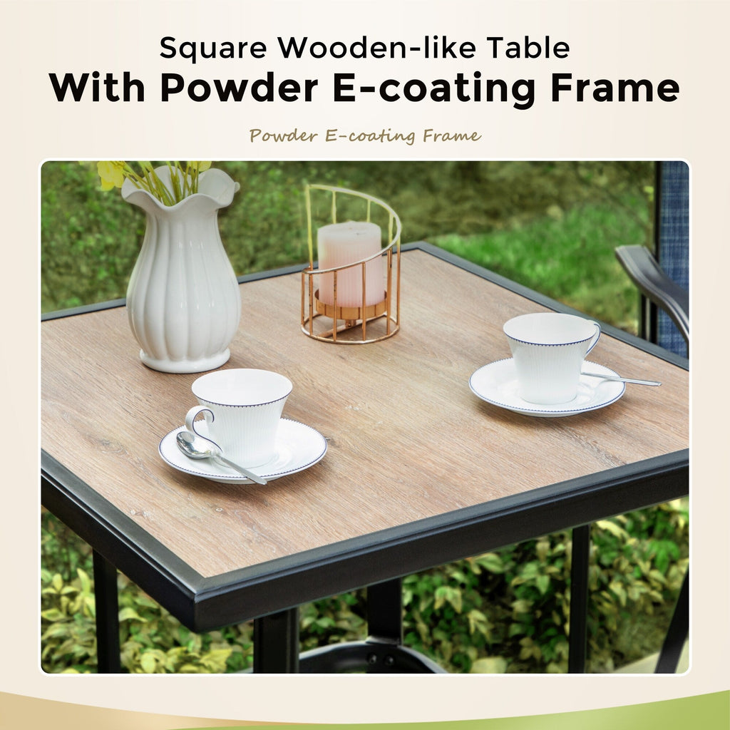 Ensemble de 3/5 tabourets de bar de patio avec table aspect bois et tabourets de bar pivotants en tissu textilène gris