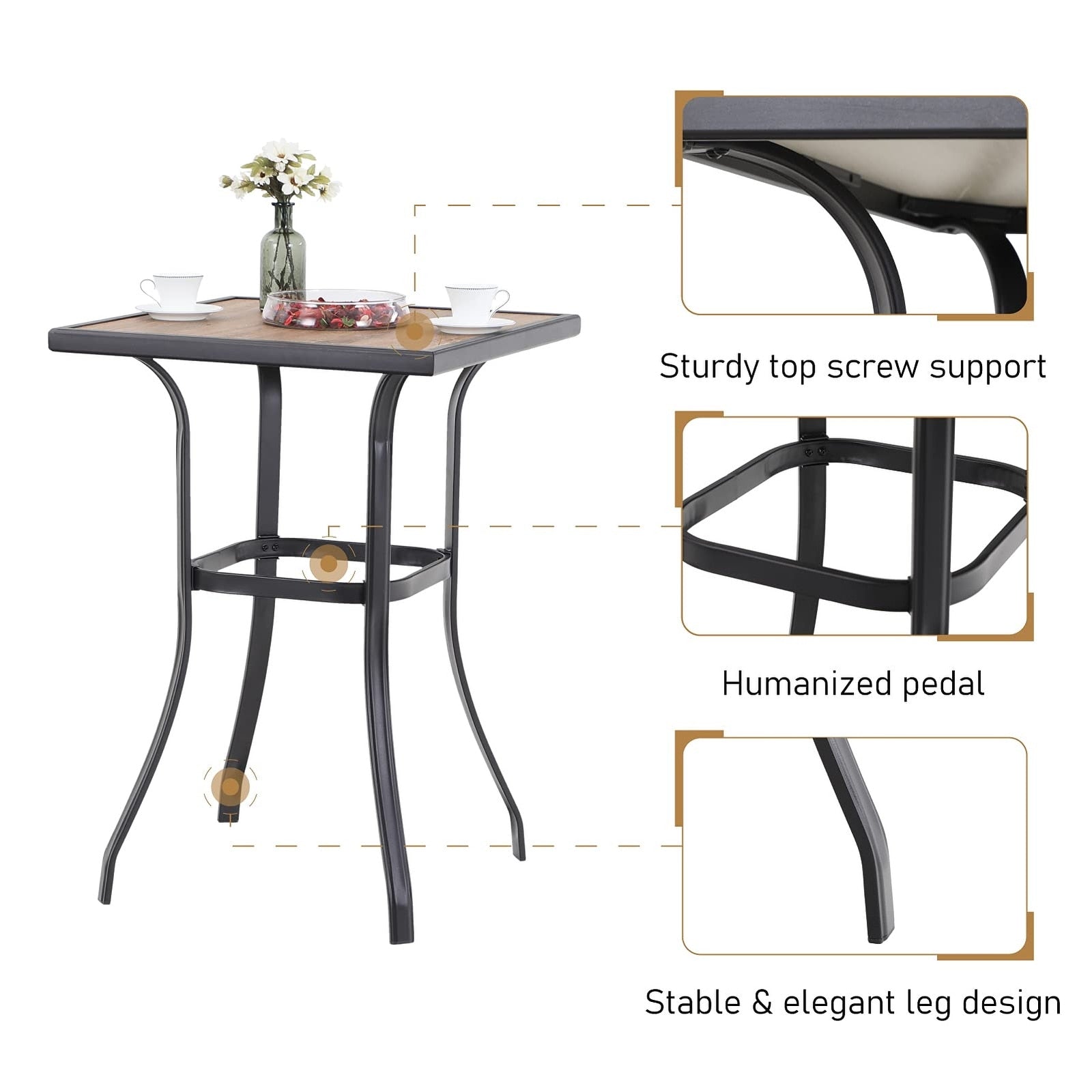 Ensemble de 3/5 tabourets de bar de patio avec table aspect bois et tabourets de bar pivotants en tissu textilène gris