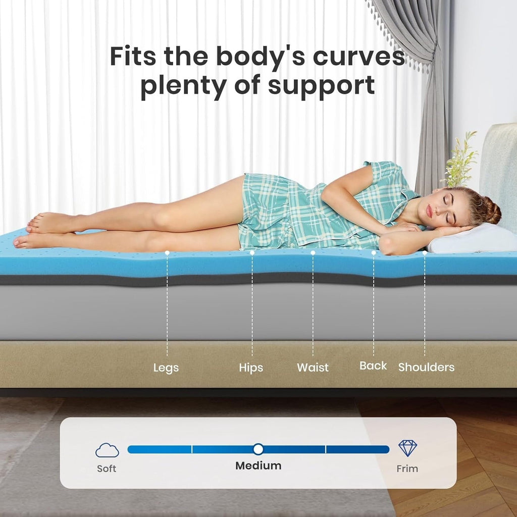 Surmatelas en mousse à mémoire de forme King Gel de 7,6 cm, rafraîchissant, soulageant la pression et les douleurs dorsales, CertiPUR