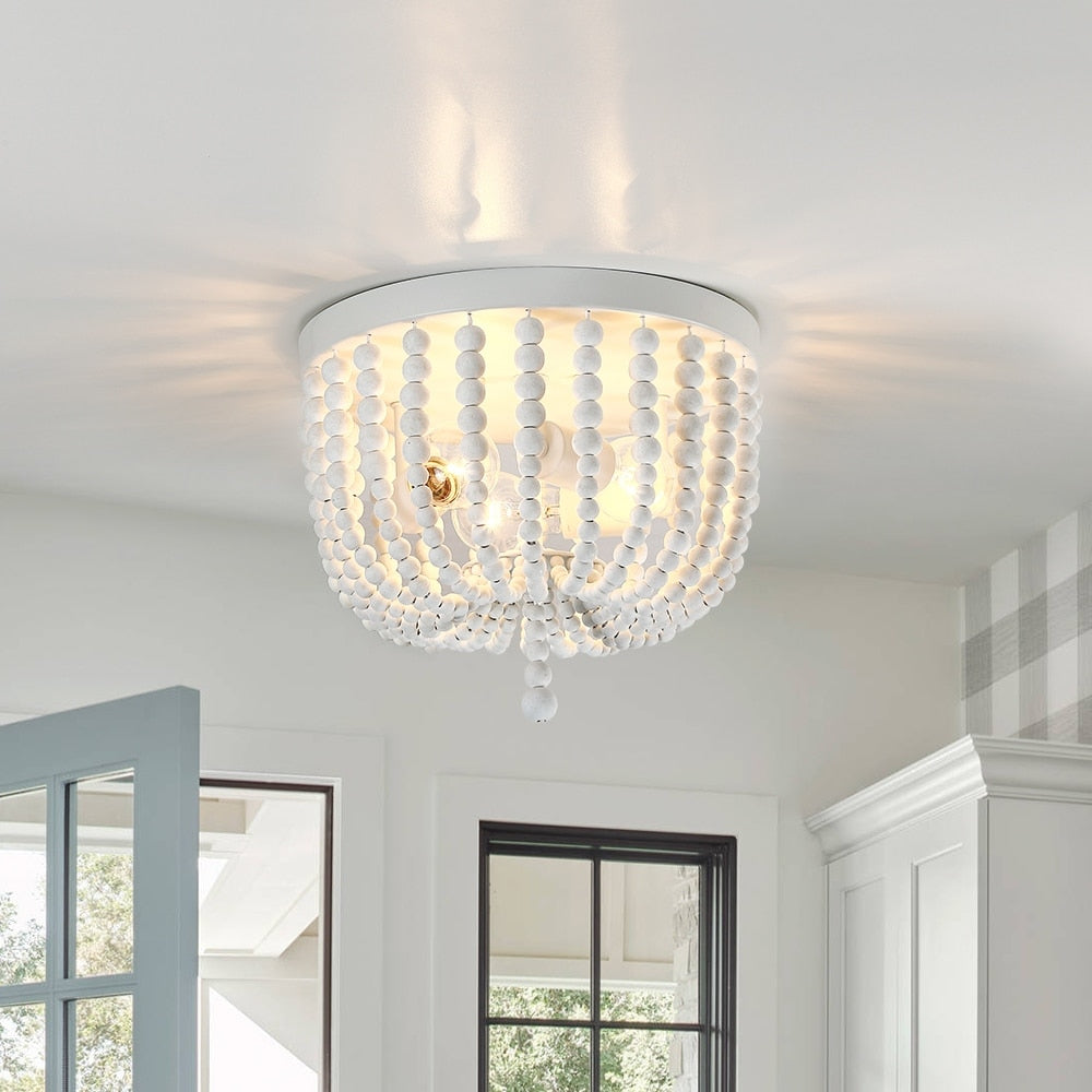 Plafonnier encastré à 3 lumières en bois blanc antique de style bohème