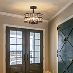 Plafonnier semi-encastré à 3 lumières en cristal pour salon et couloir