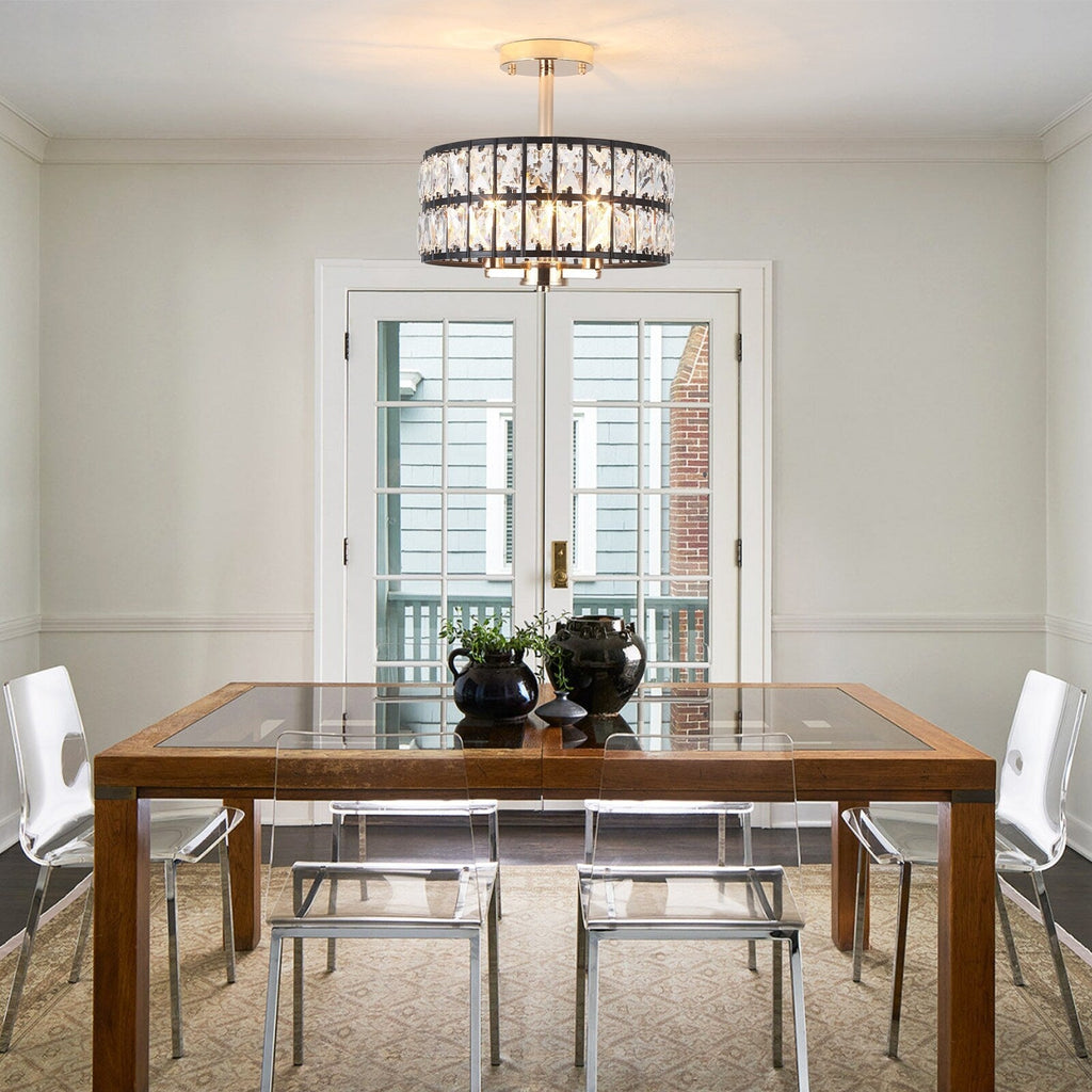 Plafonnier semi-encastré à 3 lumières en cristal pour salon et couloir