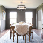 Plafonnier semi-encastré à 3 lumières en cristal pour salon et couloir