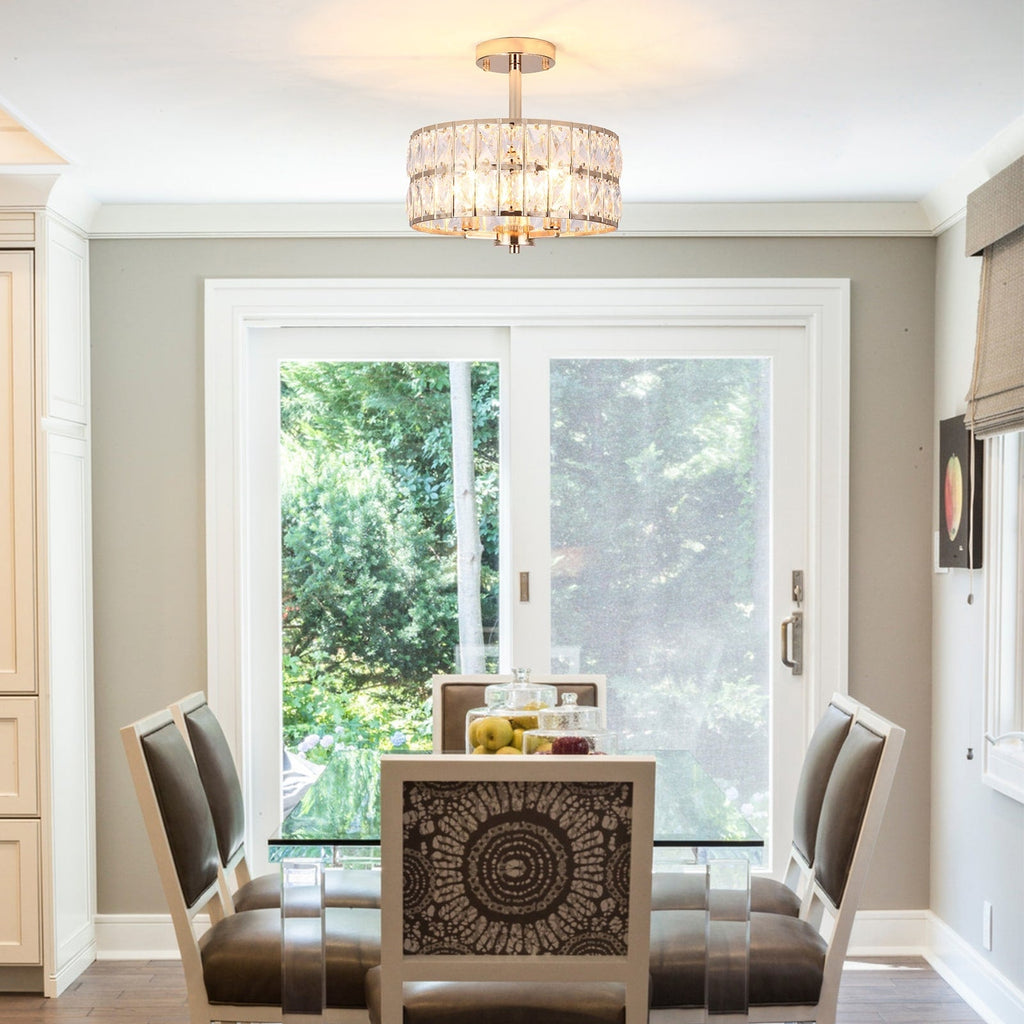 Plafonnier semi-encastré à 3 lumières en cristal pour salon et couloir