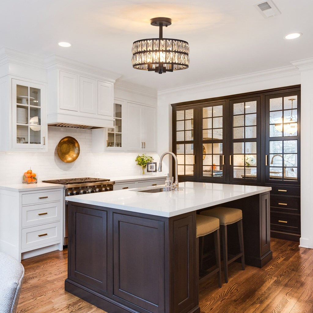 Plafonnier semi-encastré à 3 lumières en cristal pour salon et couloir