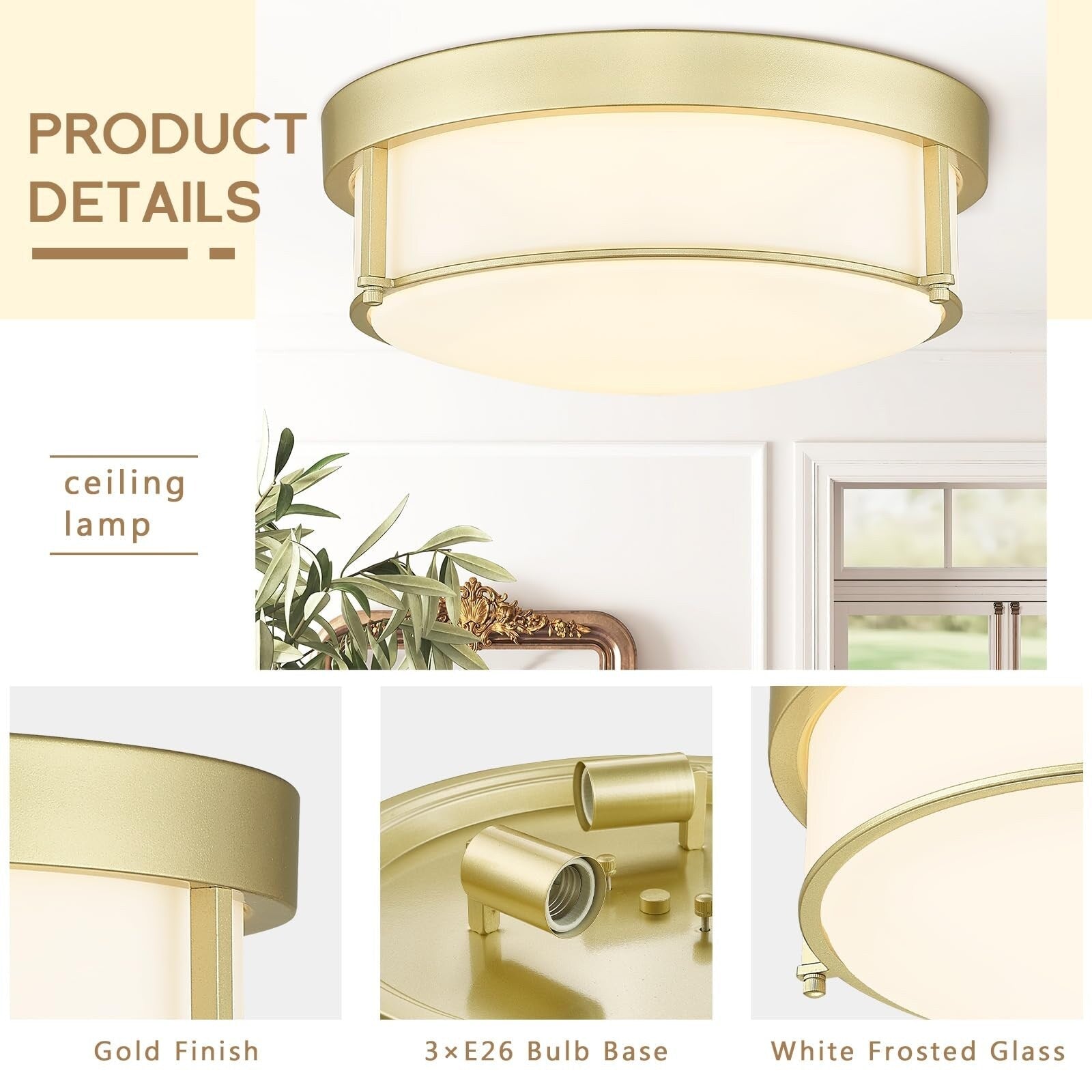 Plafonnier encastré à 3 lampes en verre grainé