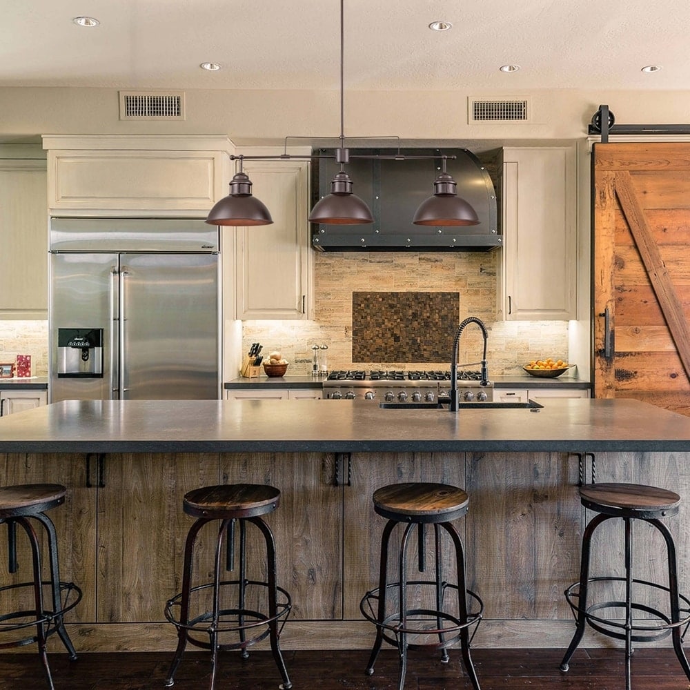 Suspension à 3 lumières en métal style campagnard rétro pour îlot de cuisine