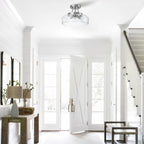 Plafonnier semi-encastré C Cattleya à 3 lumières en nickel satiné avec abat-jour en verre