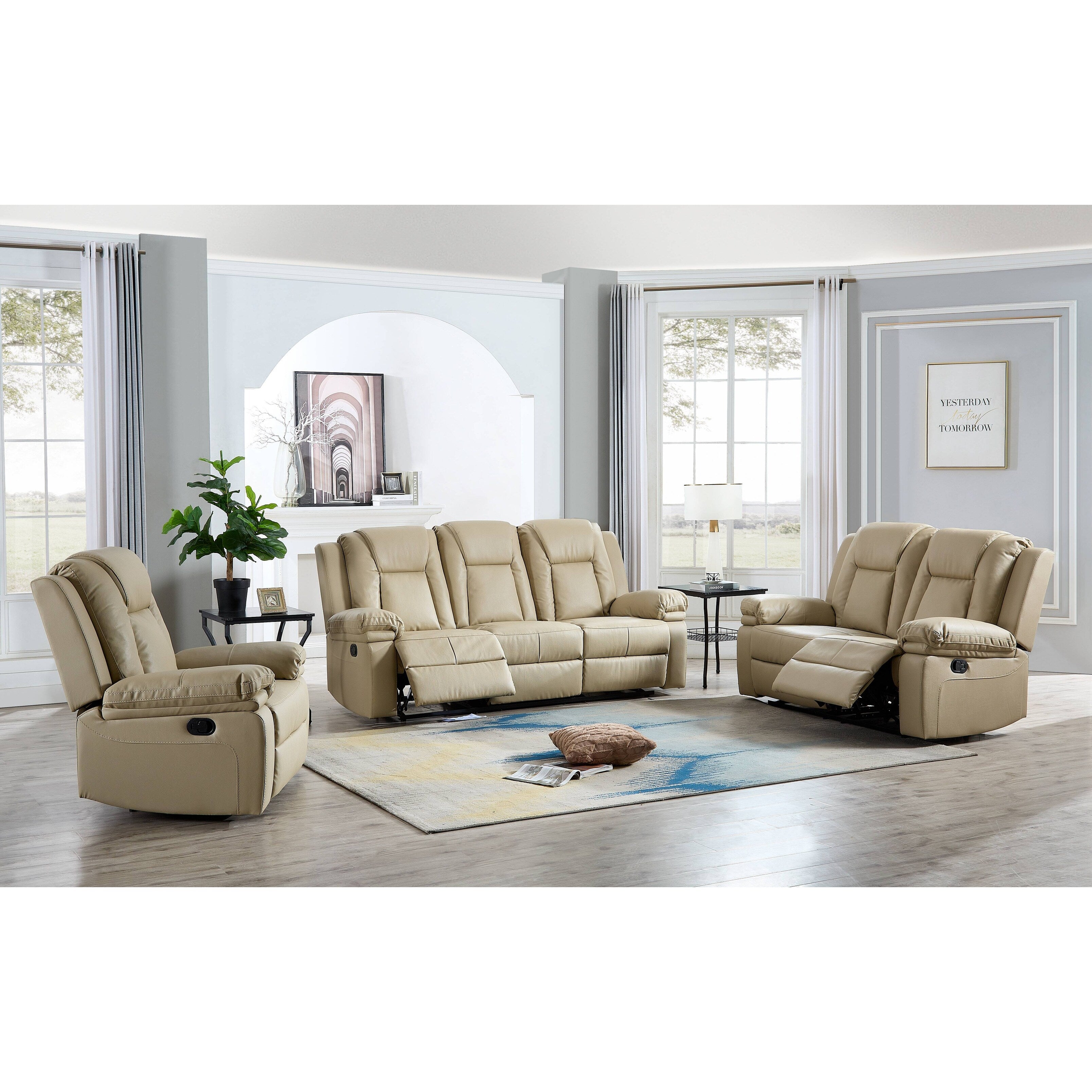 Ensemble de salon 3 pièces en cuir reconstitué avec canapé inclinable, causeuse et fauteuil