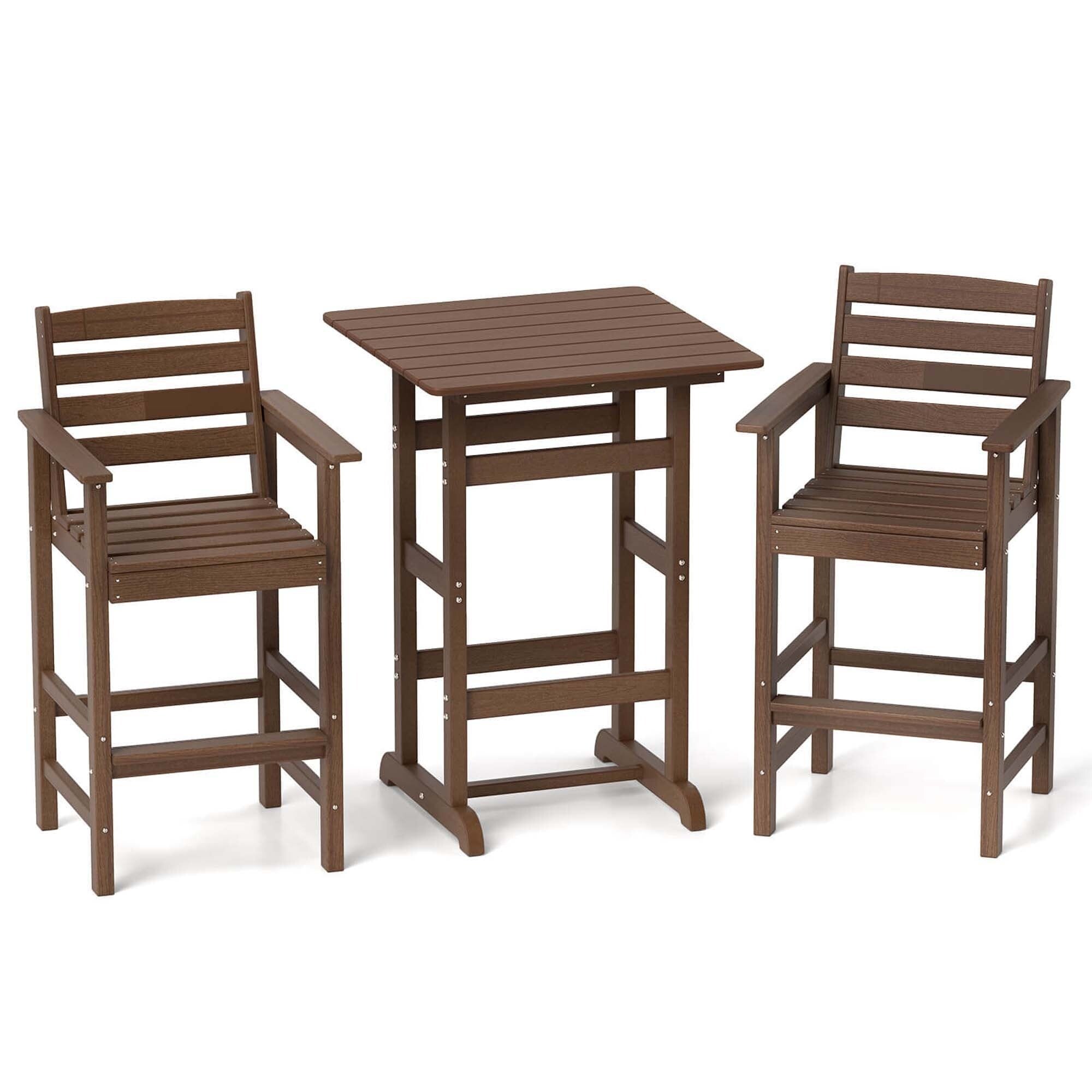 Ensemble bistro 3 pièces en PEHD pour patio, tabourets de bar à hauteur de comptoir avec table