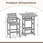 Ensemble bistro 3 pièces en PEHD pour patio, tabourets de bar à hauteur de comptoir avec table