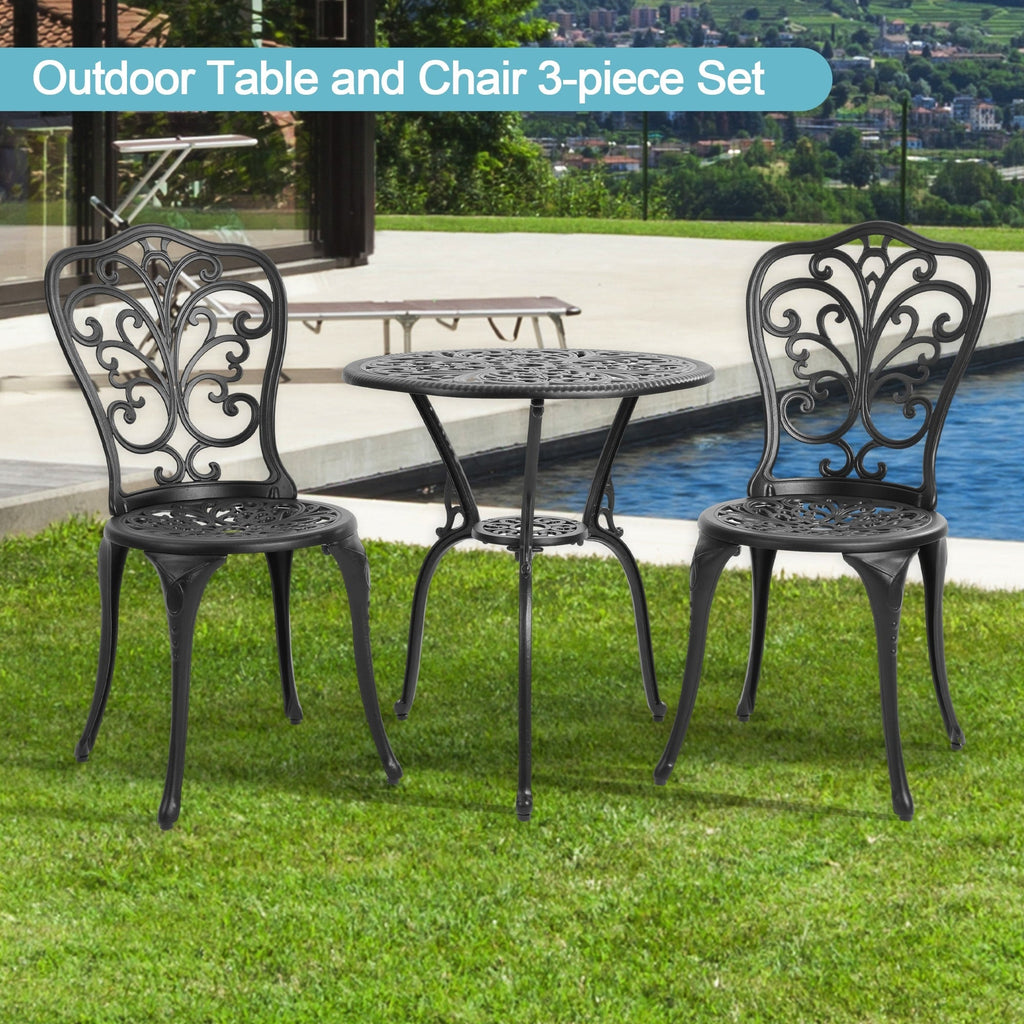 Ensemble de 3 tables et chaises papillon en aluminium pour patio extérieur avec trou pour parasol