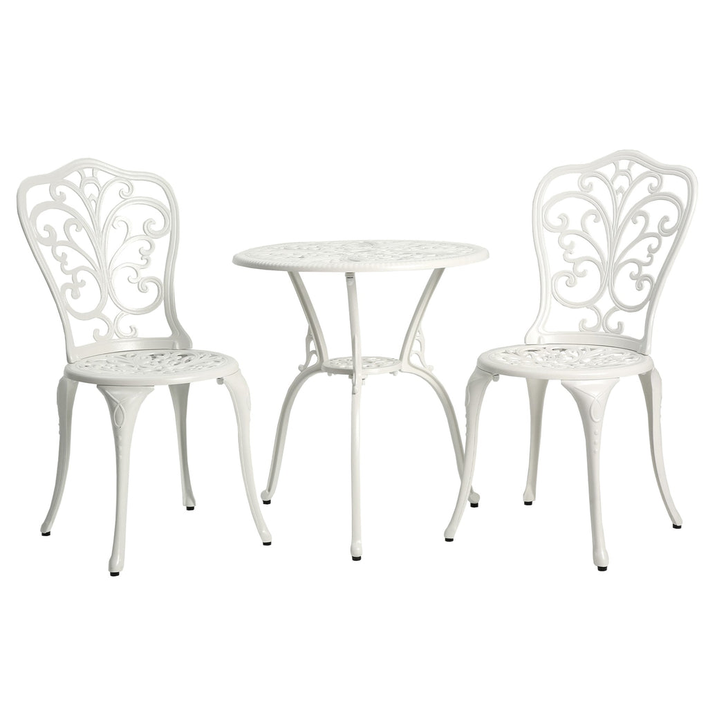 Ensemble de 3 tables et chaises papillon en aluminium pour patio extérieur avec trou pour parasol