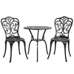 Ensemble de 3 tables et chaises papillon en aluminium pour patio extérieur avec trou pour parasol