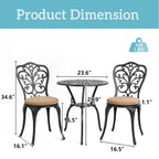 Ensemble de 3 tables et chaises papillon en aluminium pour patio extérieur avec trou pour parasol