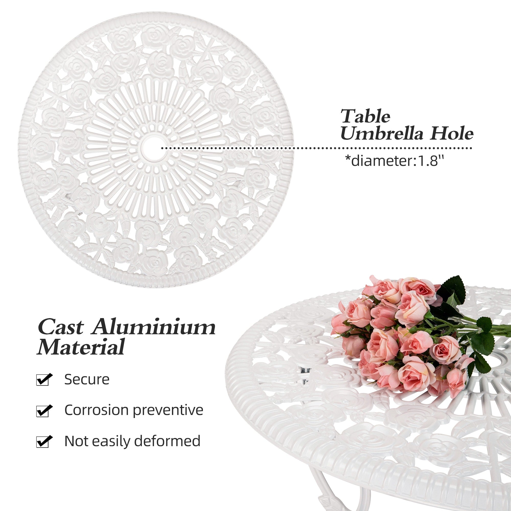 Ensemble de rosiers d'extérieur en aluminium 3 pièces avec table