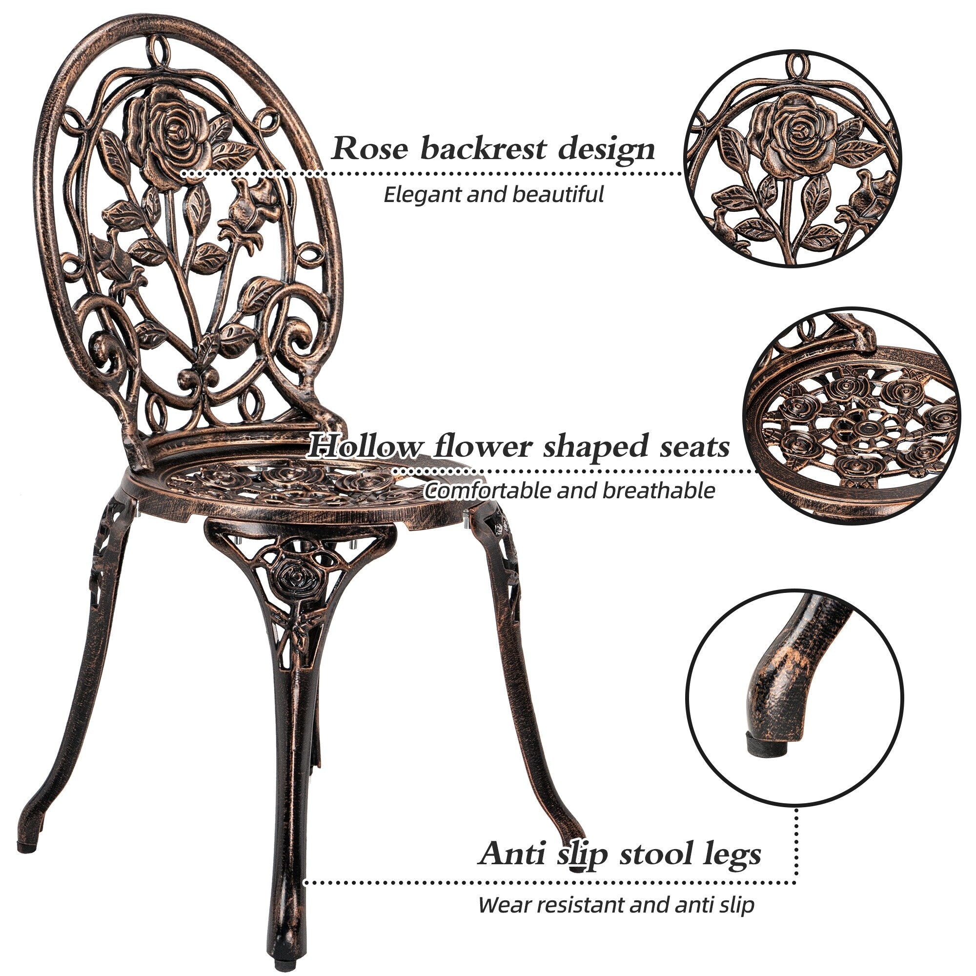 Ensemble de rosiers d'extérieur en aluminium 3 pièces avec table