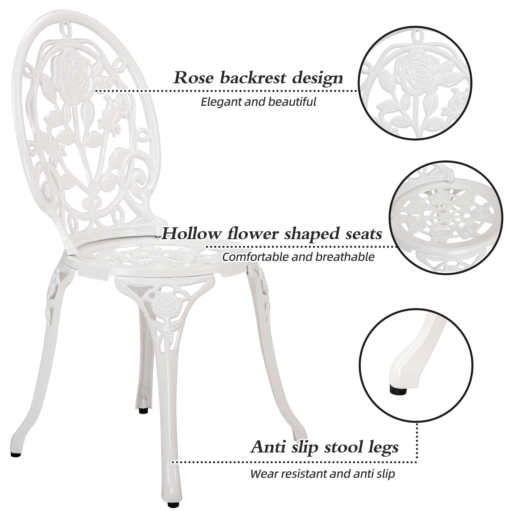Ensemble de rosiers d'extérieur en aluminium 3 pièces avec table