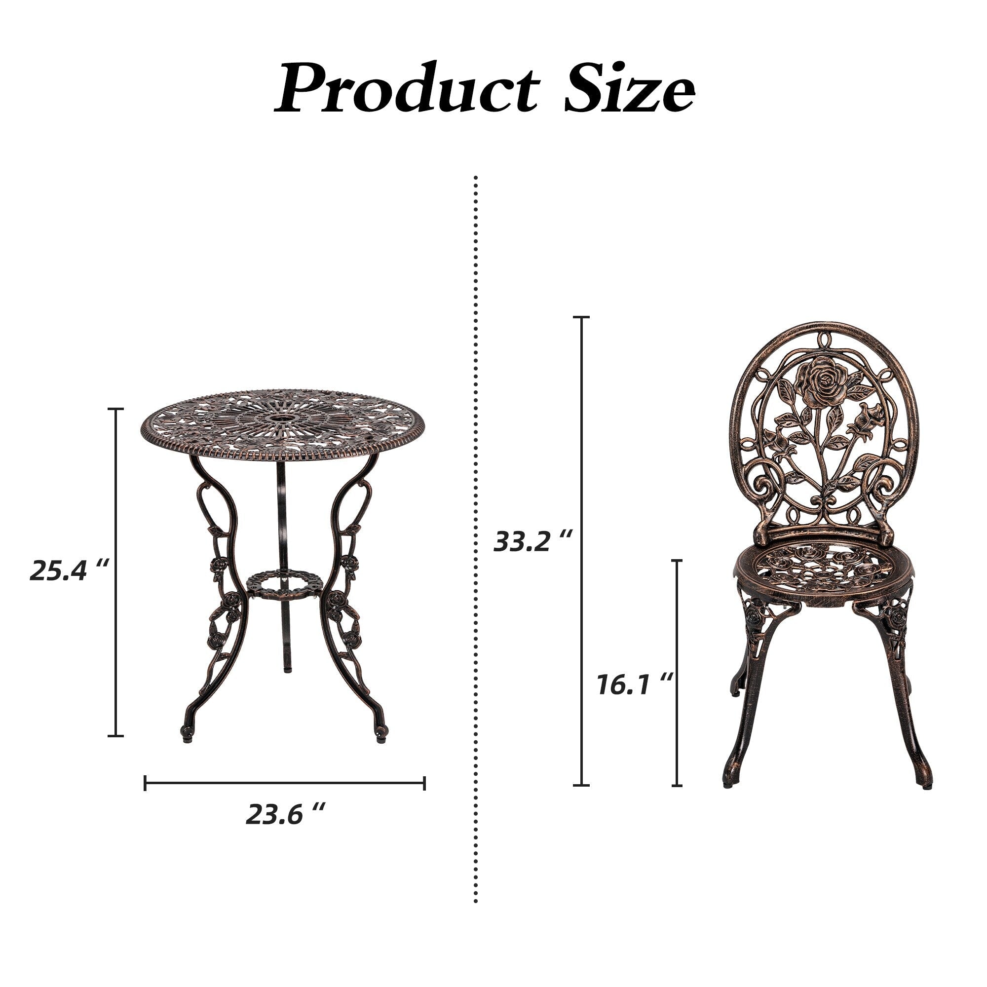 Ensemble de rosiers d'extérieur en aluminium 3 pièces avec table