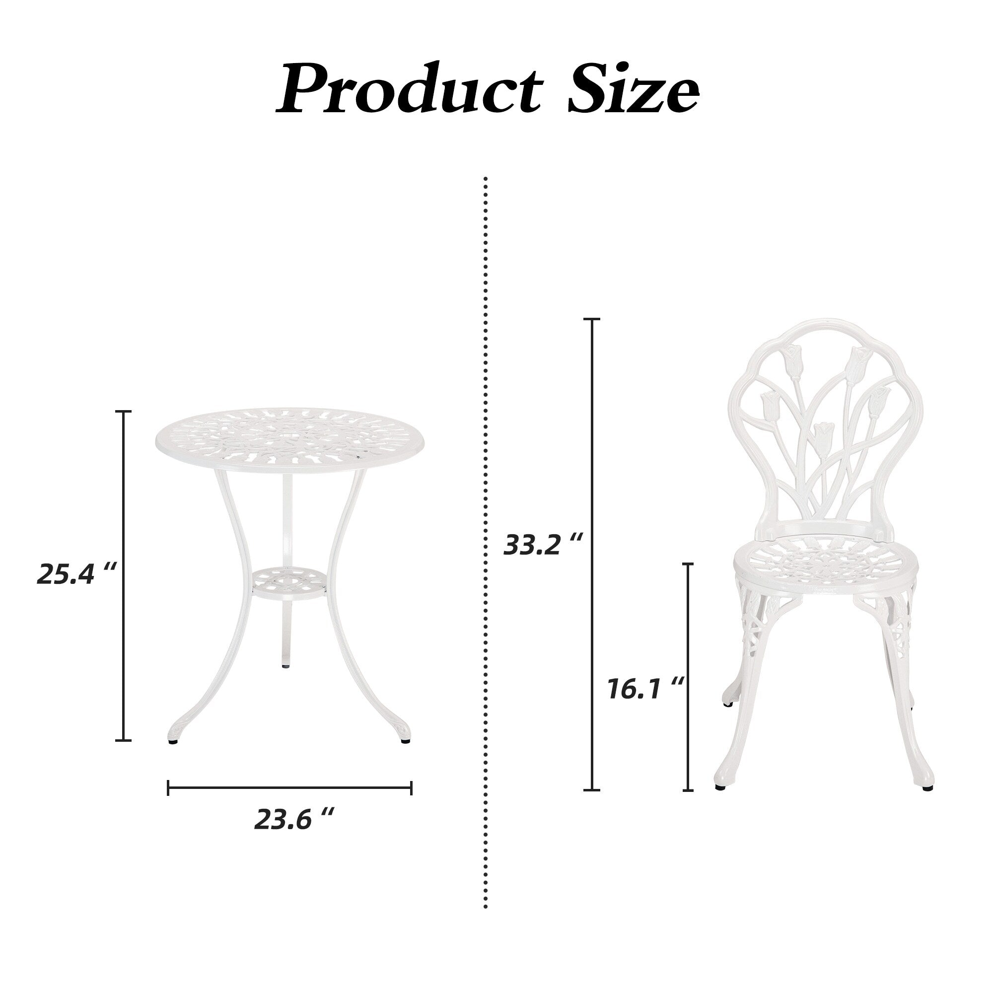 Ensemble de patio extérieur tulipe 3 pièces en aluminium avec table