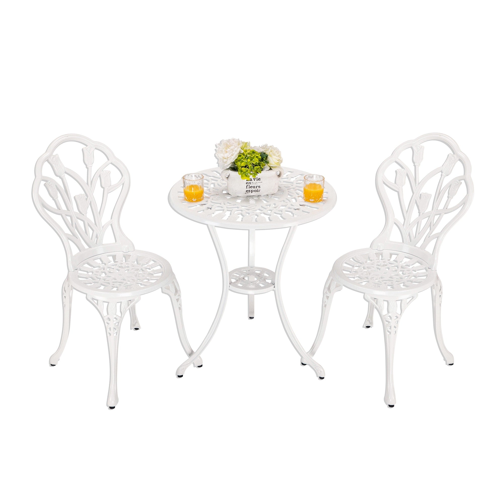 Ensemble de patio extérieur tulipe 3 pièces en aluminium avec table