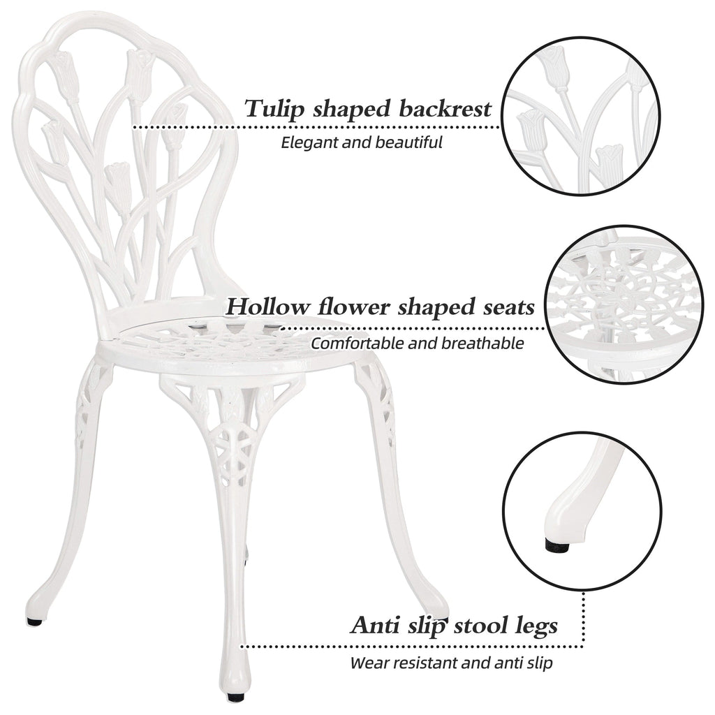 Ensemble de patio extérieur tulipe 3 pièces en aluminium avec table