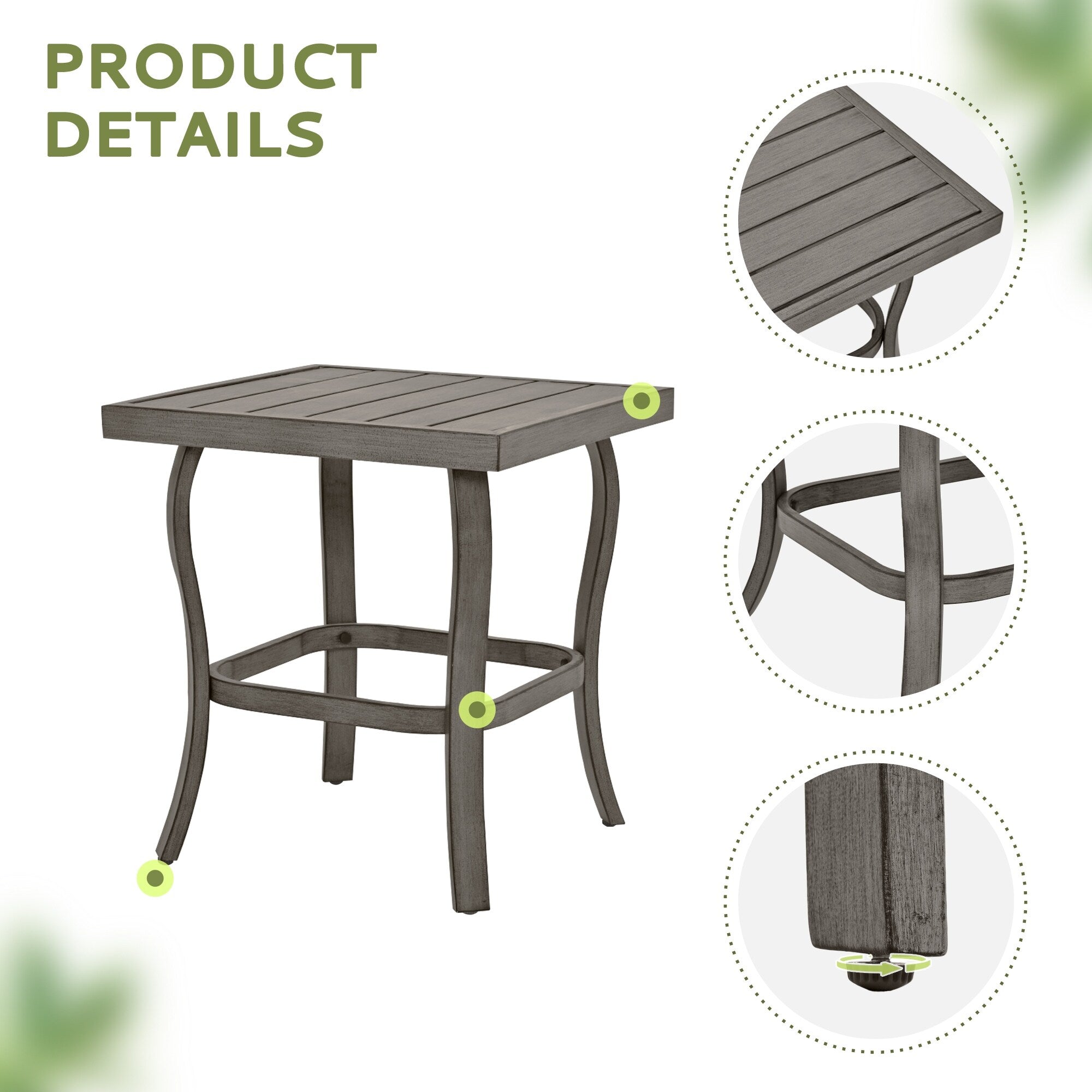 Ensemble bistro de patio en aluminium 3 pièces avec table d'appoint, fauteuils pivotants et coussins gris clair