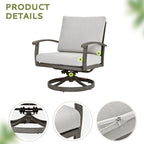 Ensemble bistro de patio en aluminium 3 pièces avec table d'appoint, fauteuils pivotants et coussins gris clair