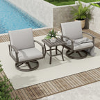 Ensemble bistro de patio en aluminium 3 pièces avec table d'appoint, fauteuils pivotants et coussins gris clair