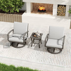 Ensemble bistro de patio en aluminium 3 pièces avec table d'appoint, fauteuils pivotants et coussins gris clair