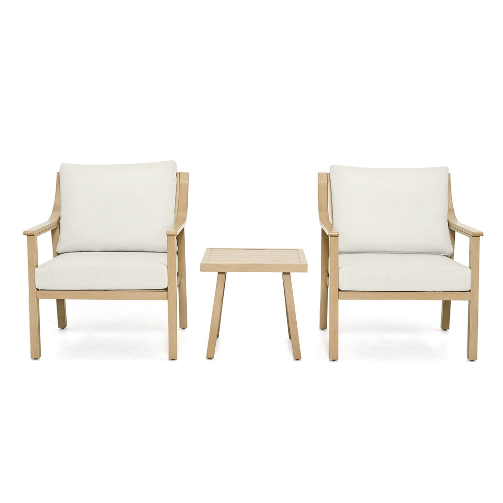 Ensemble de conversation de patio en aluminium 3 pièces avec table d'appoint et coussins