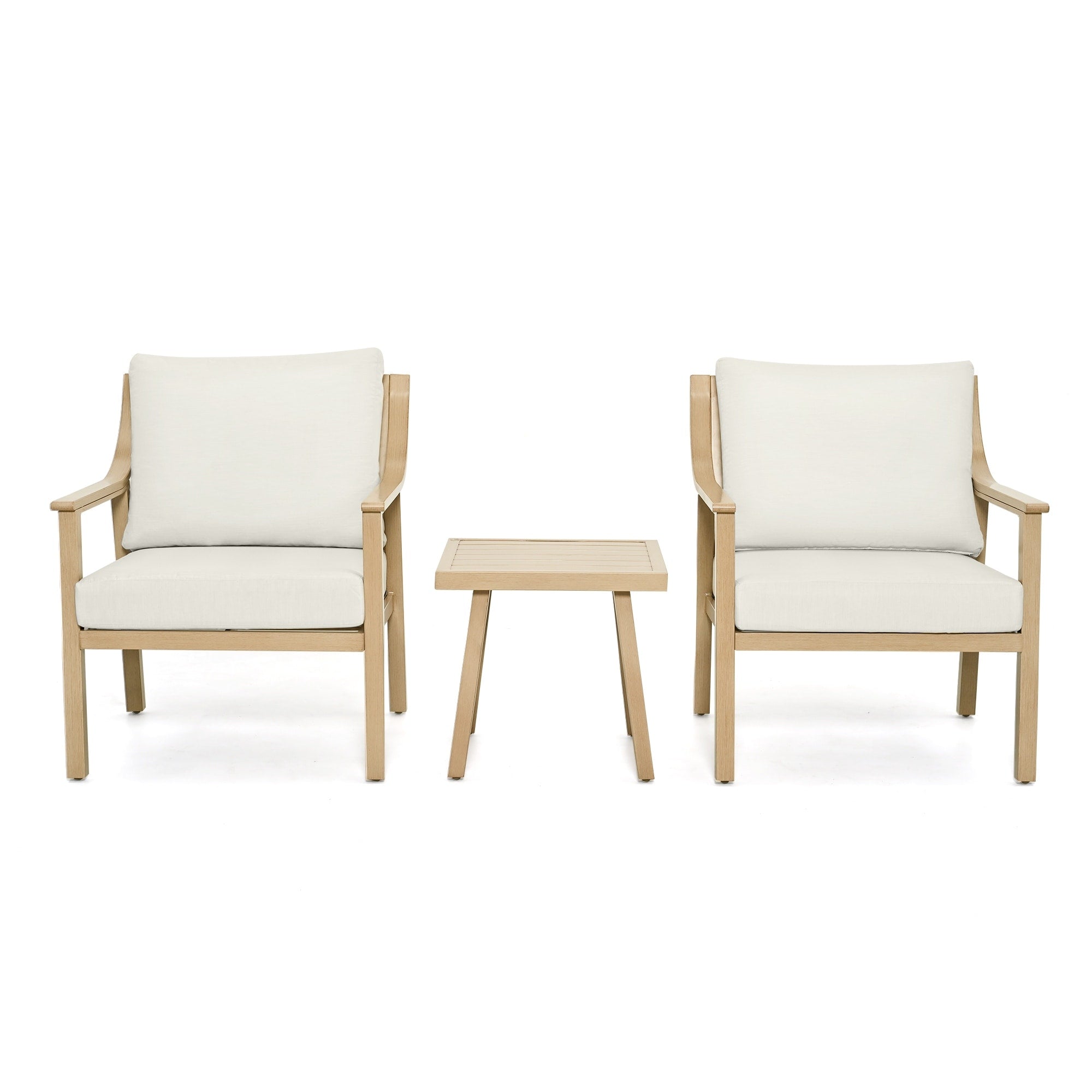 Ensemble de conversation de patio en aluminium 3 pièces avec table d'appoint et coussins