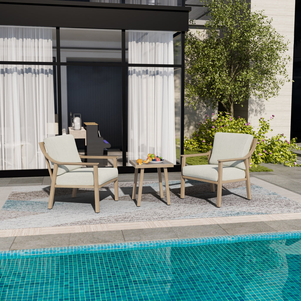 Ensemble de conversation de patio en aluminium 3 pièces avec table d'appoint et coussins