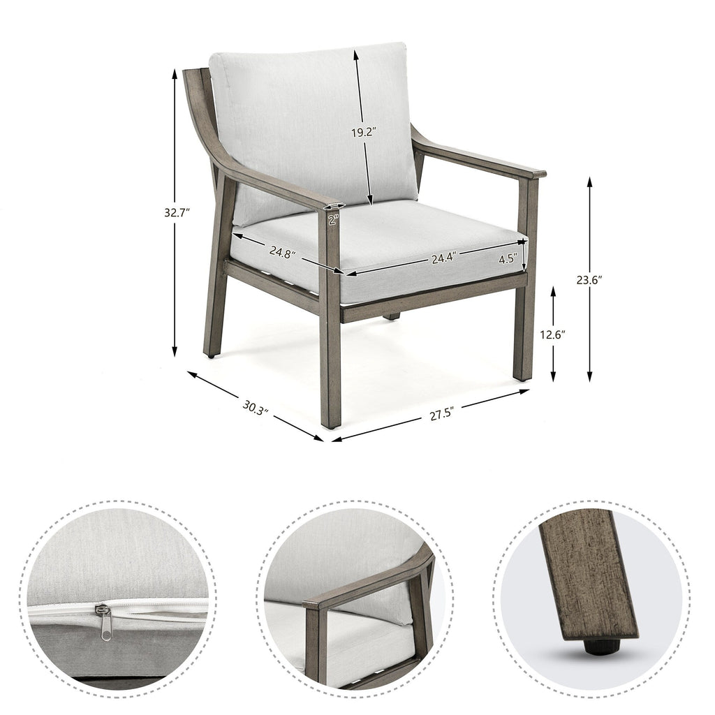 Ensemble de conversation de patio en aluminium 3 pièces avec table d'appoint et coussins