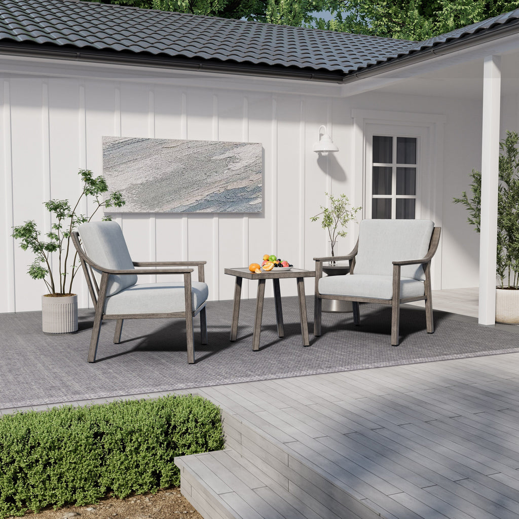 Ensemble de conversation de patio en aluminium 3 pièces avec table d'appoint et coussins