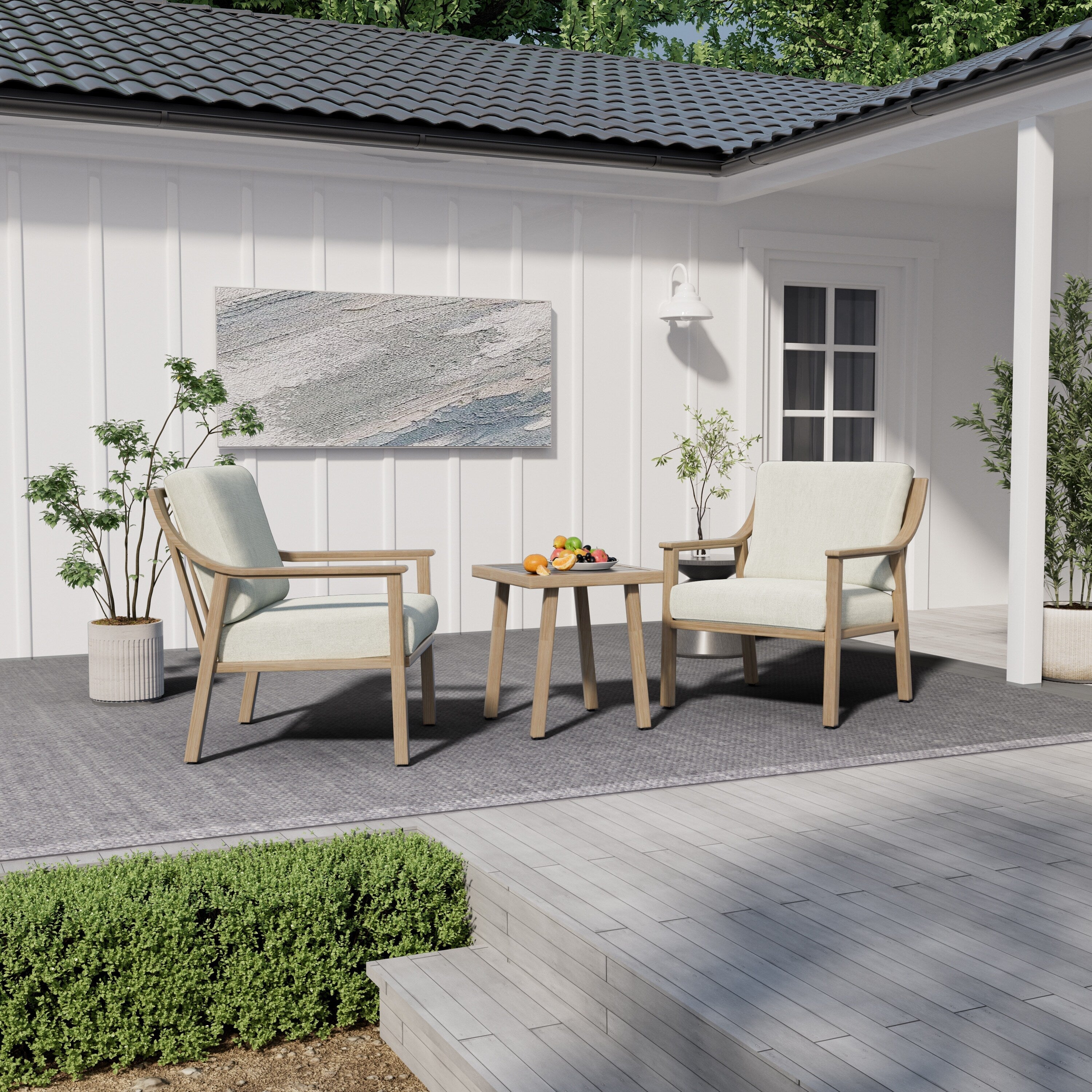 Ensemble de conversation de patio en aluminium 3 pièces avec table d'appoint et coussins