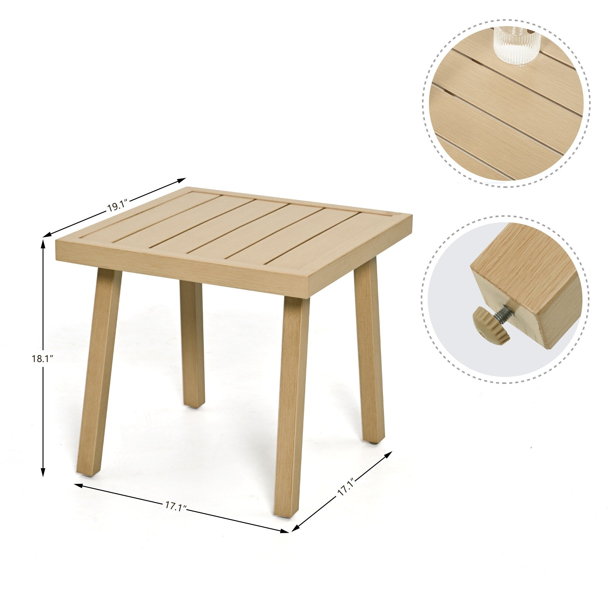 Ensemble de conversation de patio en aluminium 3 pièces avec table d'appoint et coussins