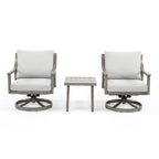Ensemble de salon de jardin en aluminium 3 pièces avec chaises pivotantes, table d'appoint et coussins