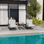 Ensemble de salon de jardin en aluminium 3 pièces avec chaises pivotantes, table d'appoint et coussins