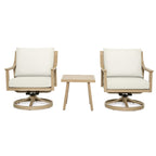 Ensemble de salon de jardin en aluminium 3 pièces avec chaises pivotantes, table d'appoint et coussins