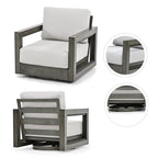 Ensemble de salon de jardin 3 pièces en aluminium avec chaises pivotantes, cadre et coussins peints à la main