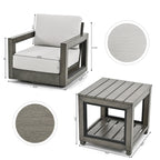 Ensemble de salon de jardin 3 pièces en aluminium avec chaises pivotantes, cadre et coussins peints à la main