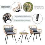 Ensemble bistrot rembourré 3 pièces avec chaises en osier et table d'appoint pour patio
