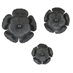 Décoration murale en métal gris foncé avec fleurs dorées de différentes tailles (lot de 3)