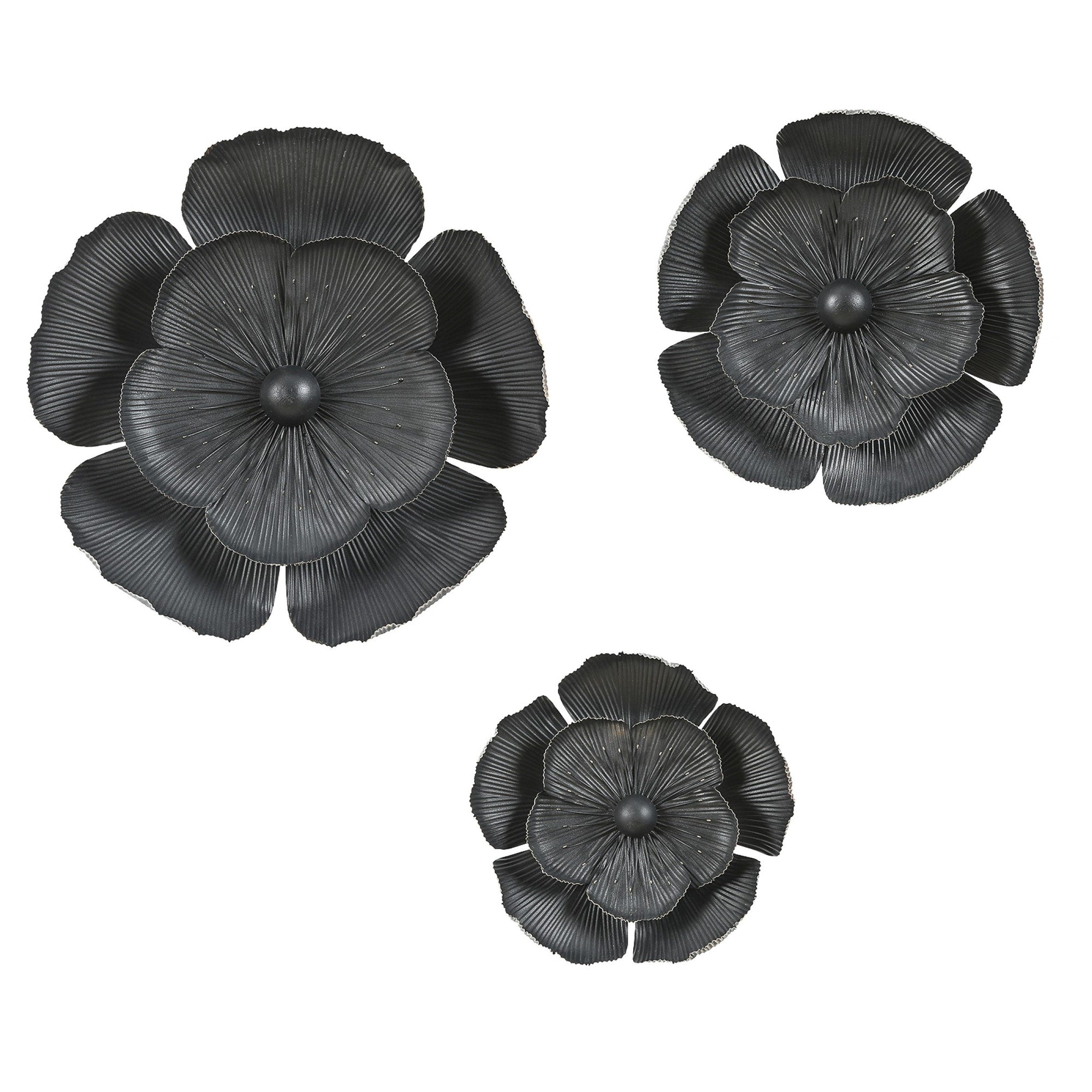 Décoration murale en métal gris foncé avec fleurs dorées de différentes tailles (lot de 3)