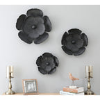 Décoration murale en métal gris foncé avec fleurs dorées de différentes tailles (lot de 3)