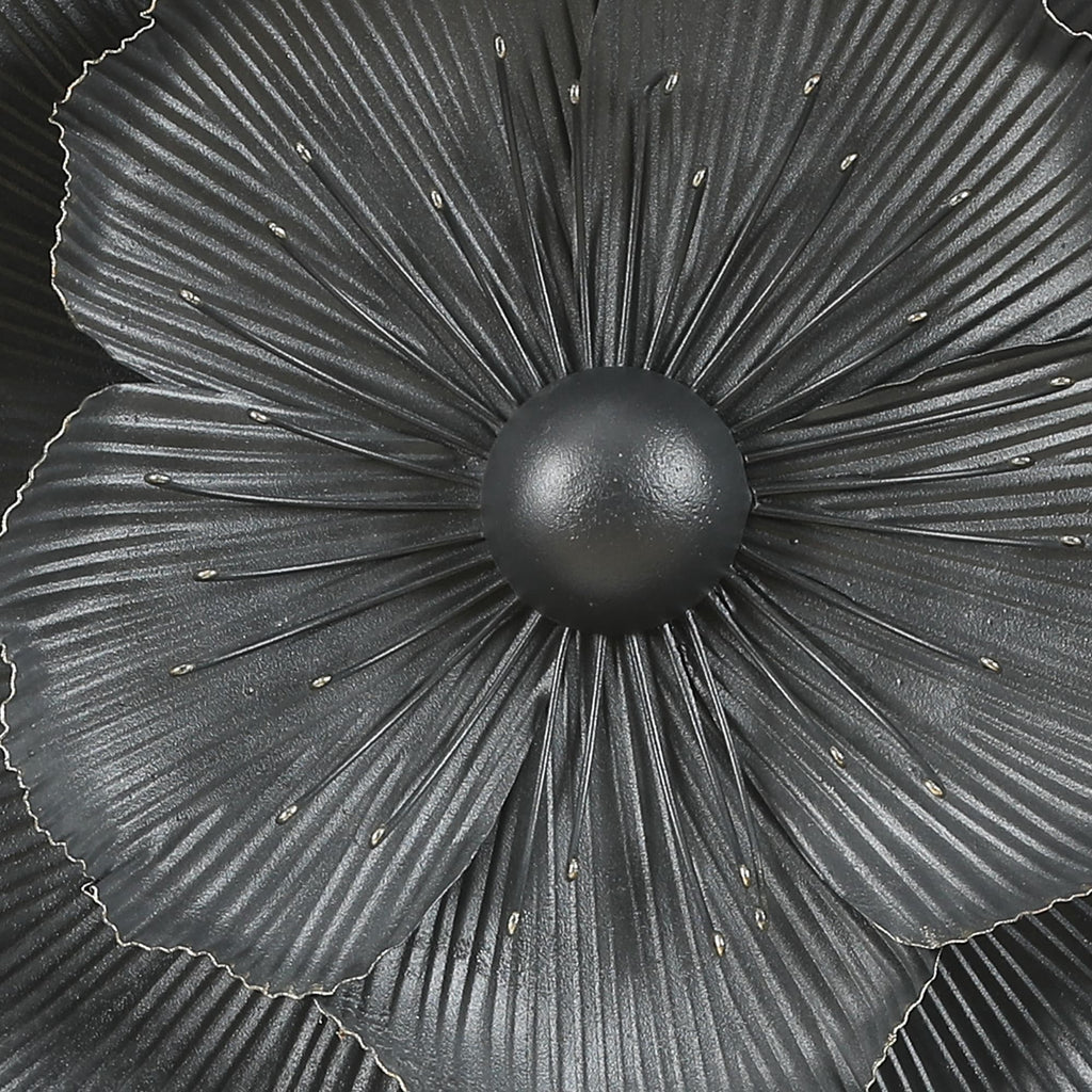 Décoration murale en métal gris foncé avec fleurs dorées de différentes tailles (lot de 3)