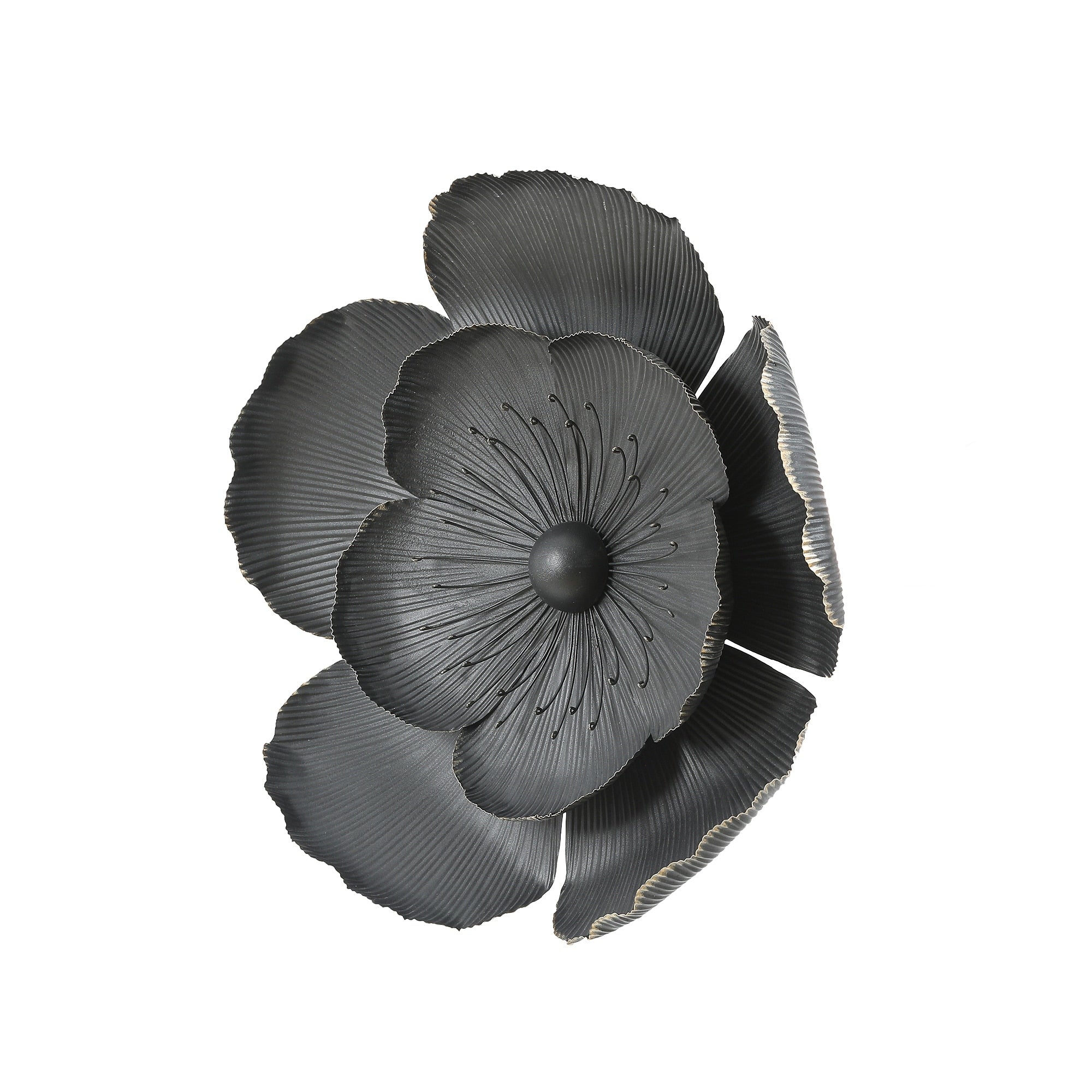 Décoration murale en métal gris foncé avec fleurs dorées de différentes tailles (lot de 3)