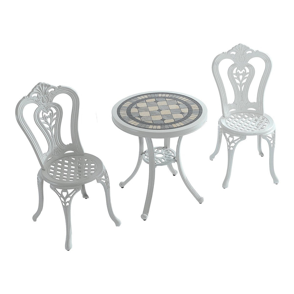 Ensemble table et chaises de bistrot 3 pièces en fonte d'aluminium