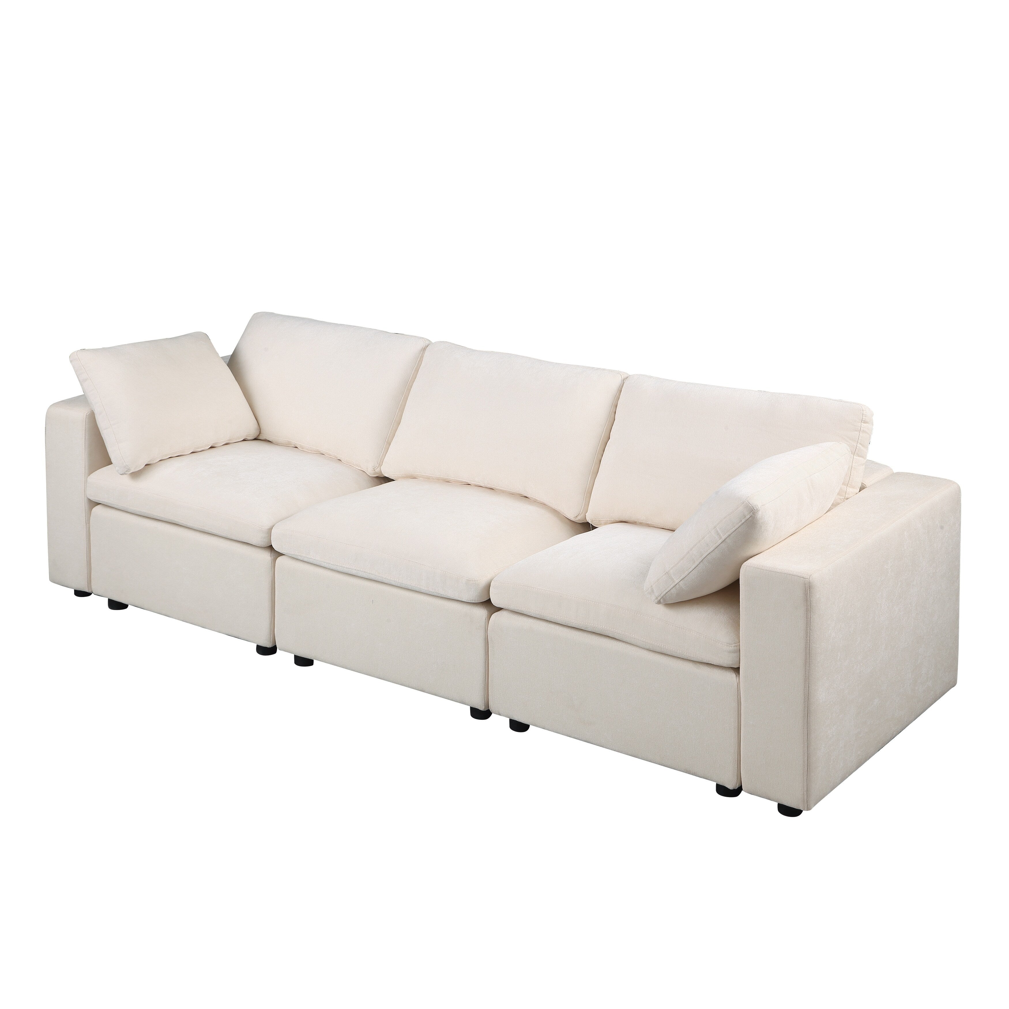 Ensemble de canapés modulaires sectionnels en chenille 3 pièces avec fauteuils sans accoudoirs et fauteuils d'angle